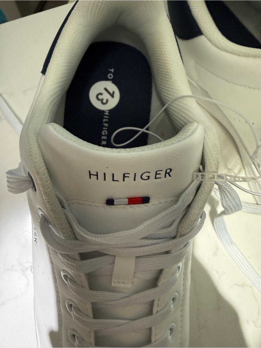 Tommy Hilfiger White Sneakers with Navy & Red Flag Detail